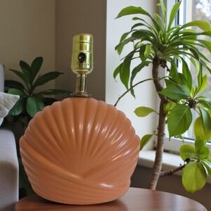 Retro MCM Mid Century Ceramic Shell Lamp Base Midcentury Orange Accent Lamp 10"